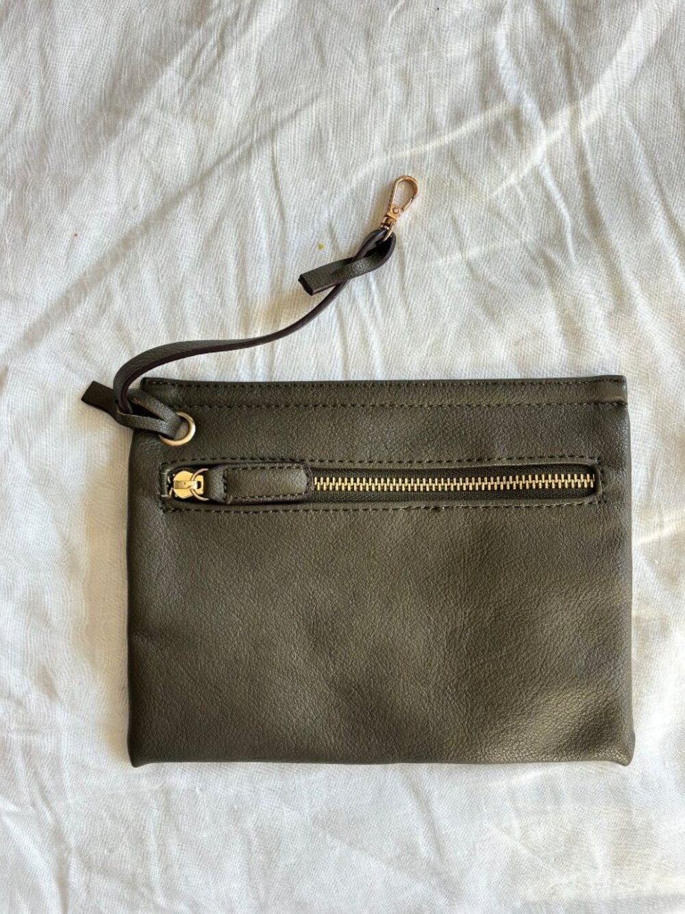 Free People Olive Pebbled Zip Pouch Wristlet - Picture 8 of 9
